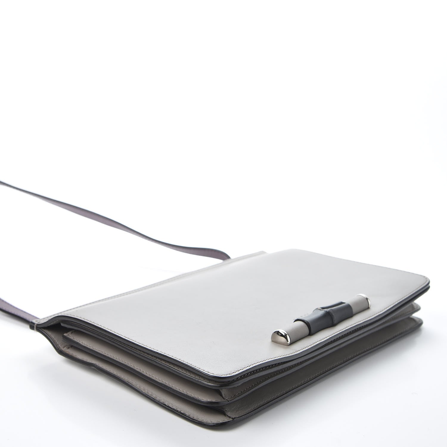 Gucci Calfskin Lady Bamboo Shoulder Bag Grey 3 of 13