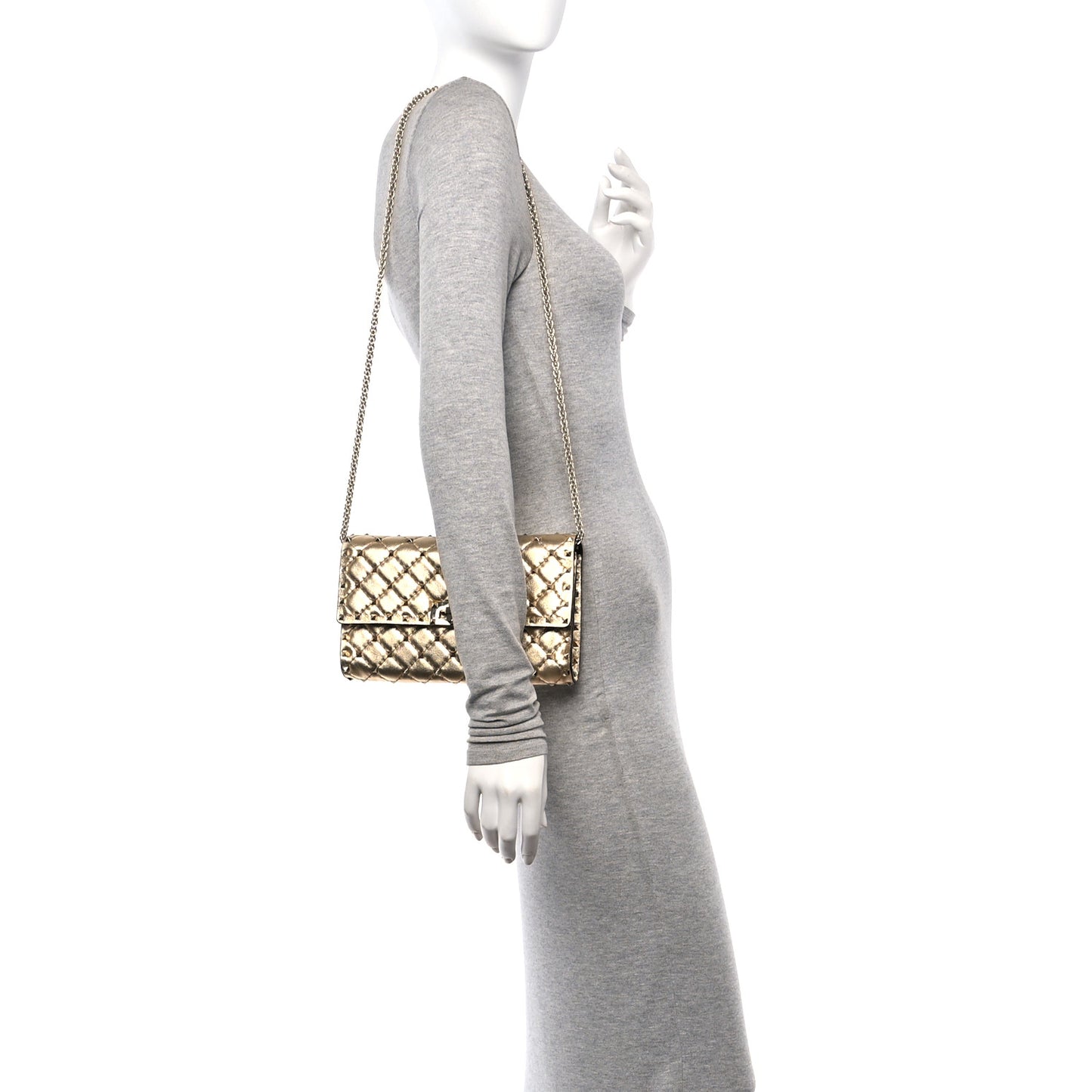 Metallic Nappa Rockstud Spike Wallet on Chain Mekong