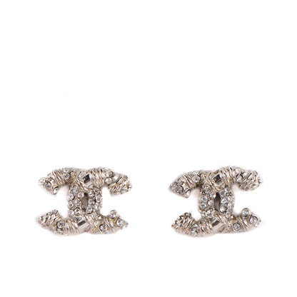 Chanel Crystal CC Twisted Earrings Silver 1 of 5