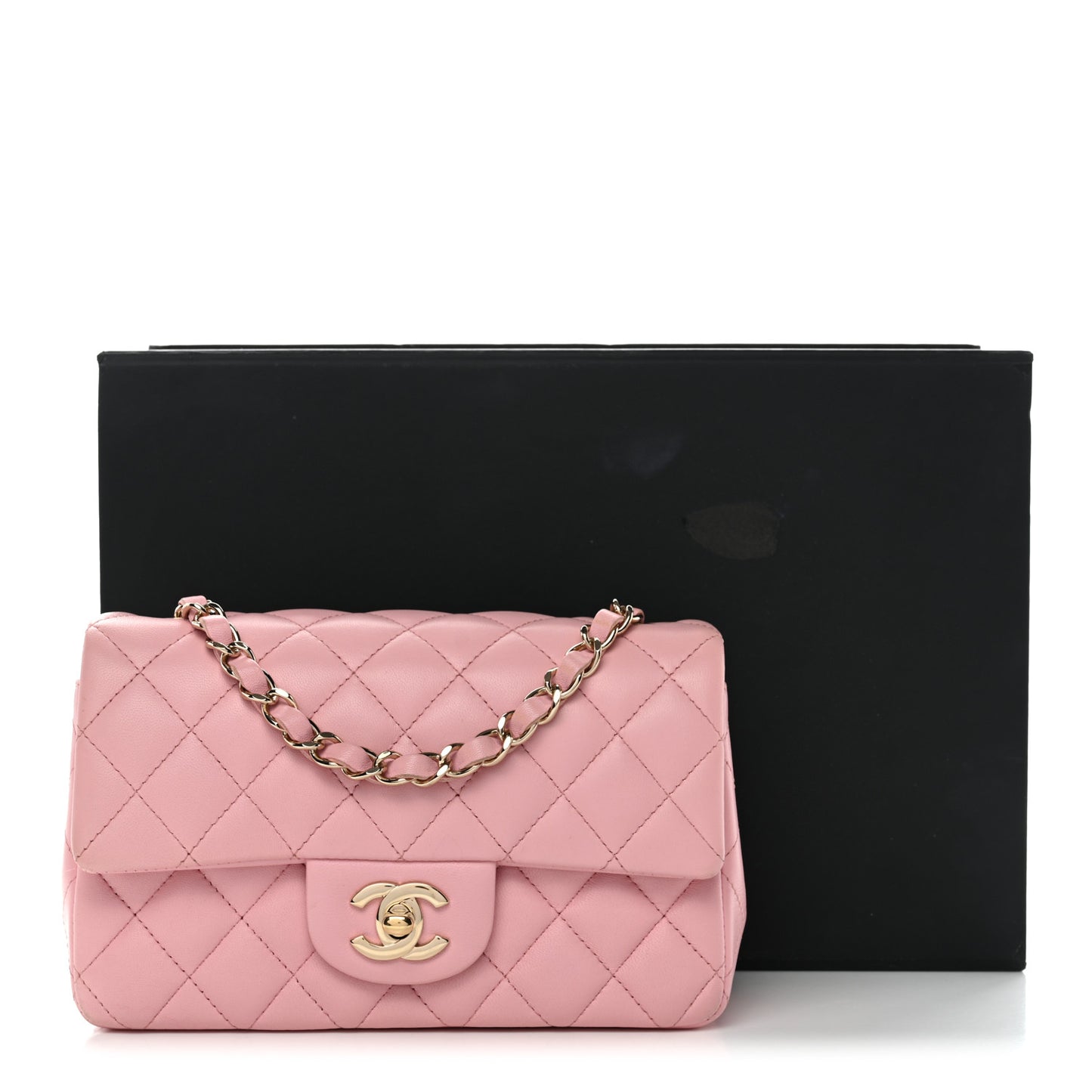 Lambskin Quilted Mini Rectangular Flap Light Pink