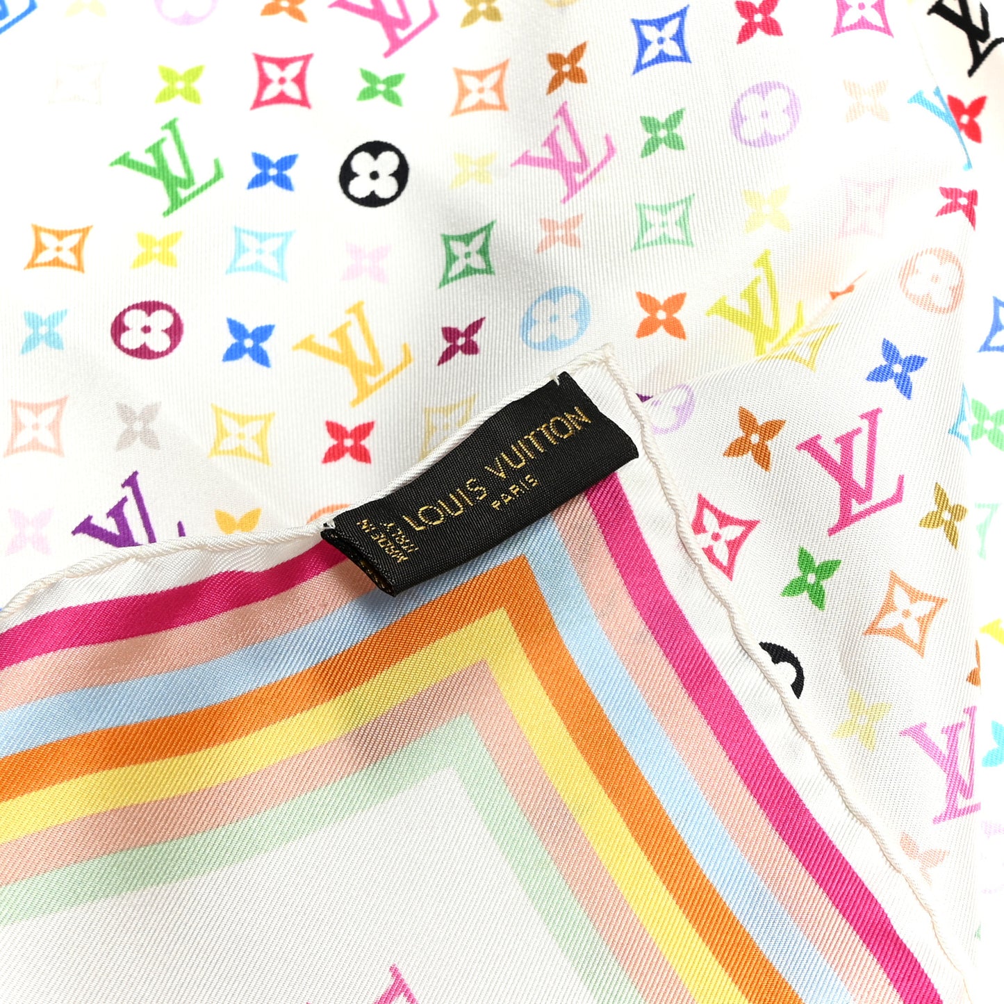Silk Monogram Multicolor Scarf White