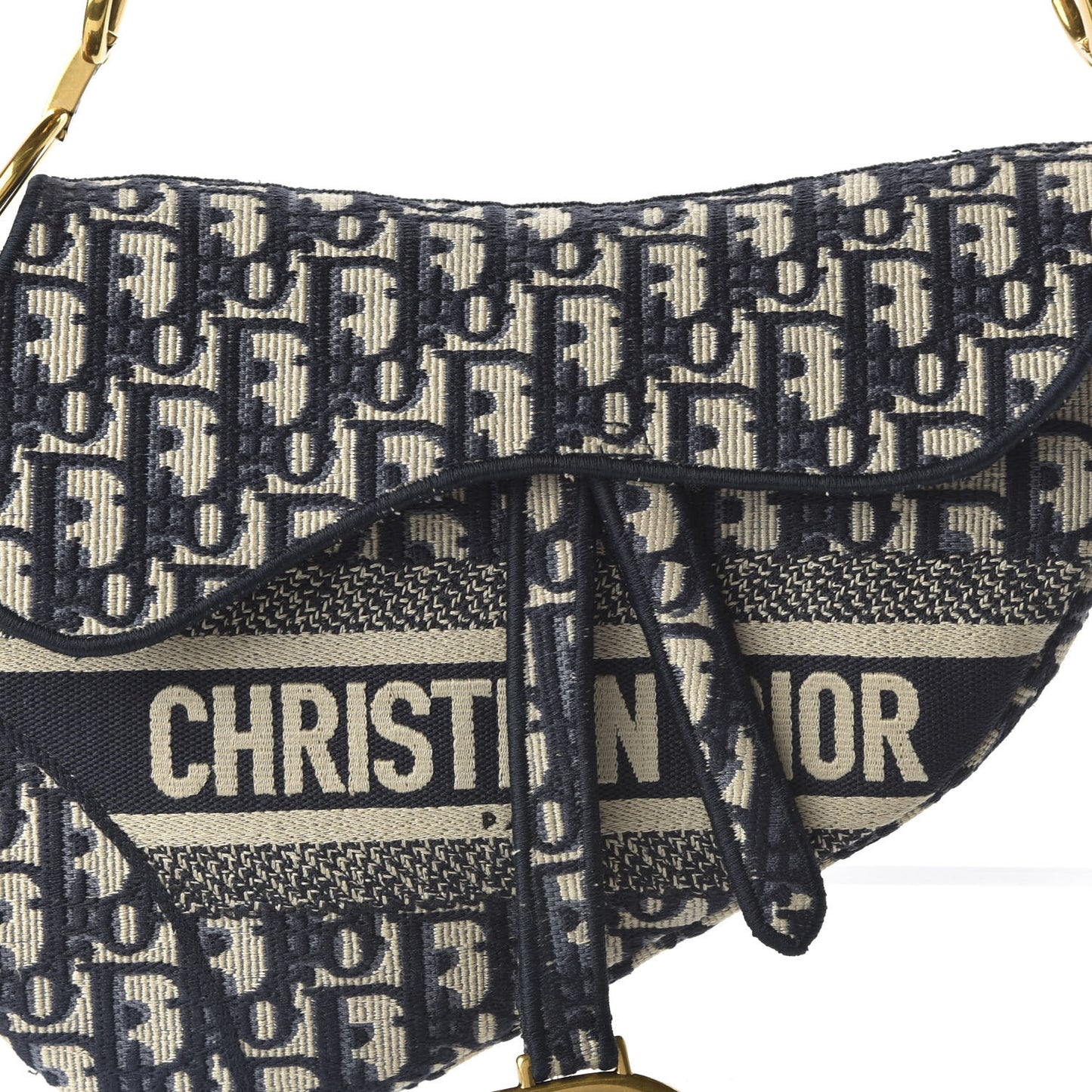 Oblique Embroidered Saddle Bag Blue