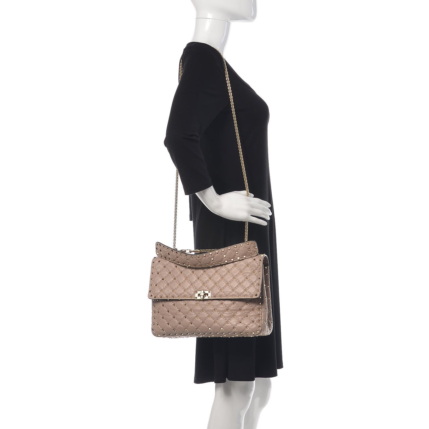 Nappa Large Rockstud Spike Shoulder Bag Poudre