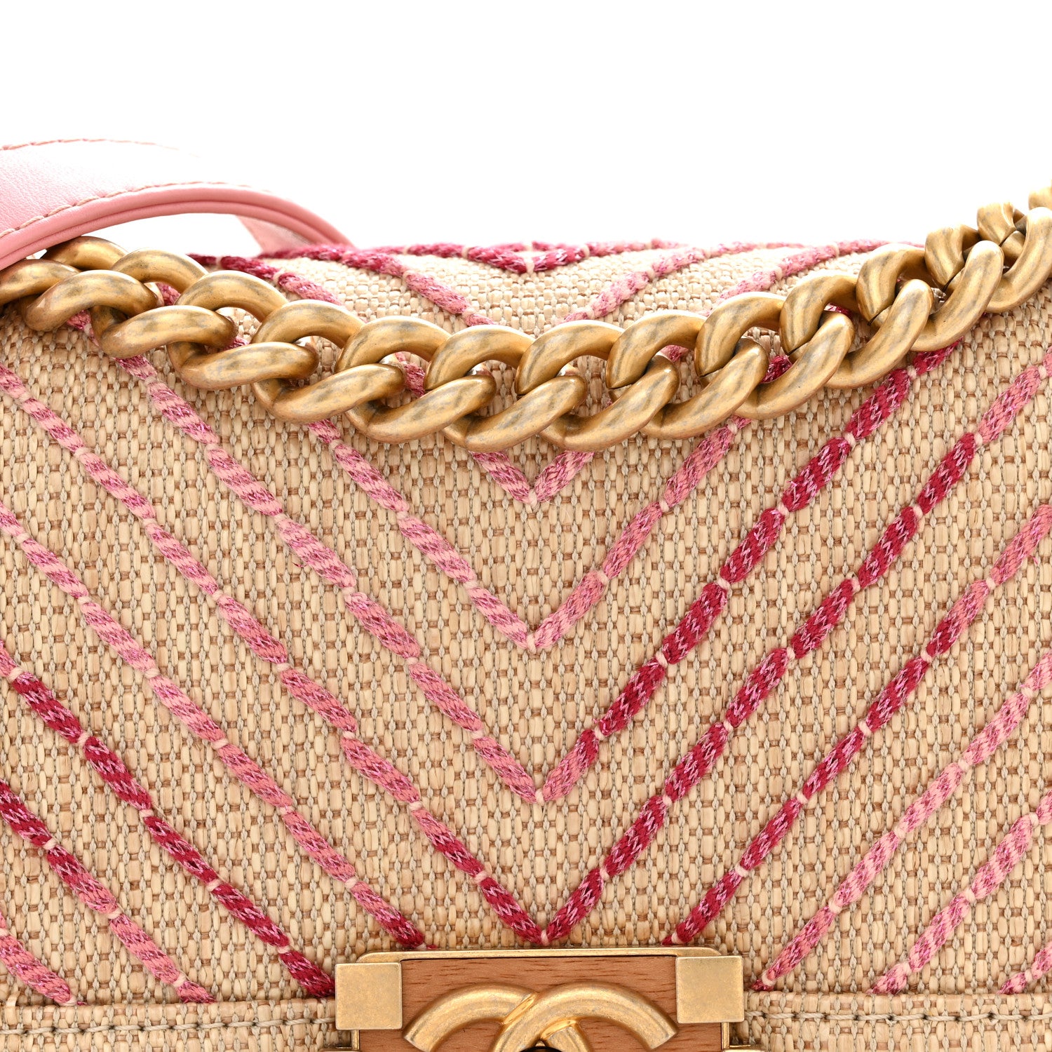 Chanel Raffia Chevron Quilted Small Boy Flap Beige Pink 8 of 12