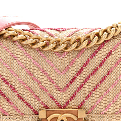 Chanel Raffia Chevron Quilted Small Boy Flap Beige Pink 8 of 12