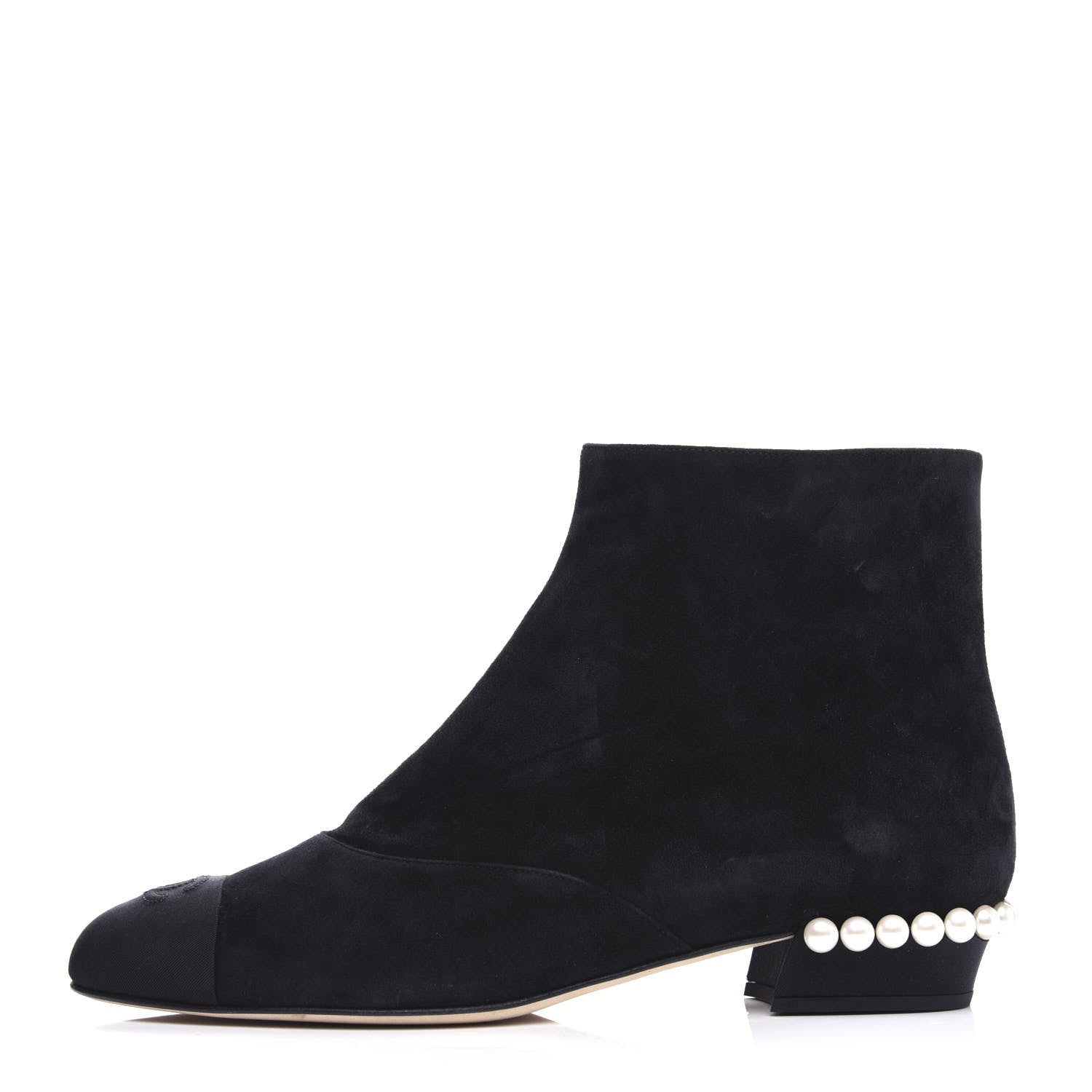 Chanel Suede Calfskin Pearl Cap Toe Short Boots 41 Black 1 of 10