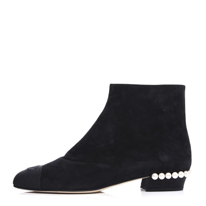 Chanel Suede Calfskin Pearl Cap Toe Short Boots 41 Black 1 of 10