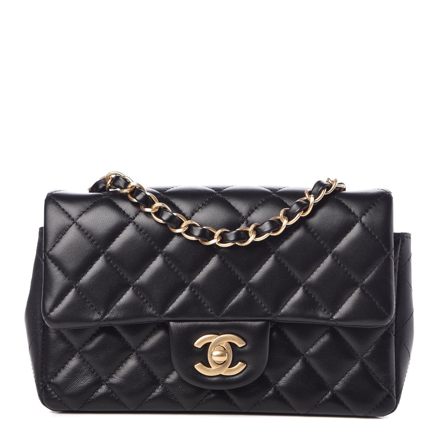 Lambskin Quilted Mini Rectangular Flap Black
