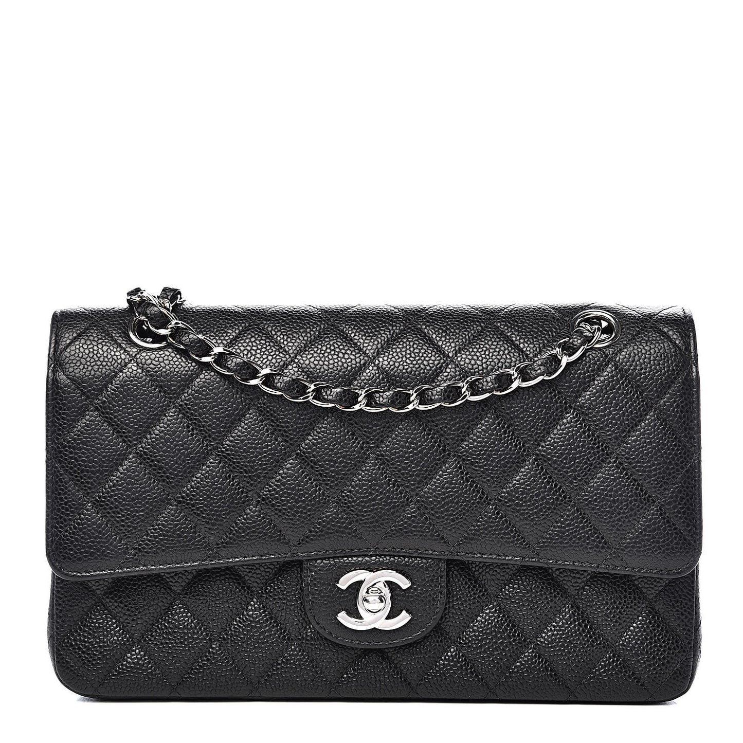 Caviar Quilted Medium Double Flap Black