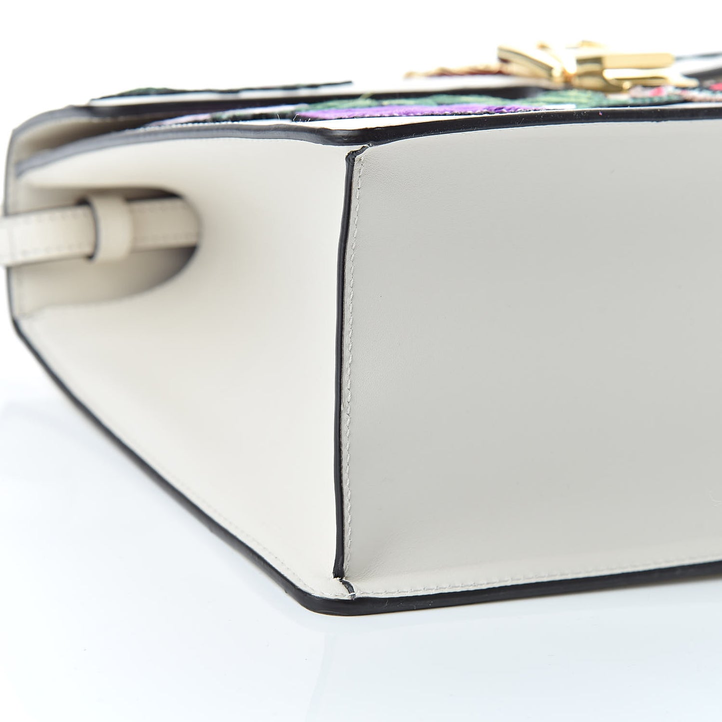 Calfskin Embroidered Medium Sylvie Top Handle Bag White