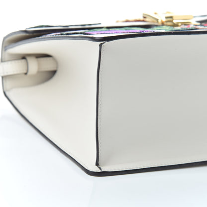 Gucci Calfskin Embroidered Medium Sylvie Top Handle Bag White 9 of 10