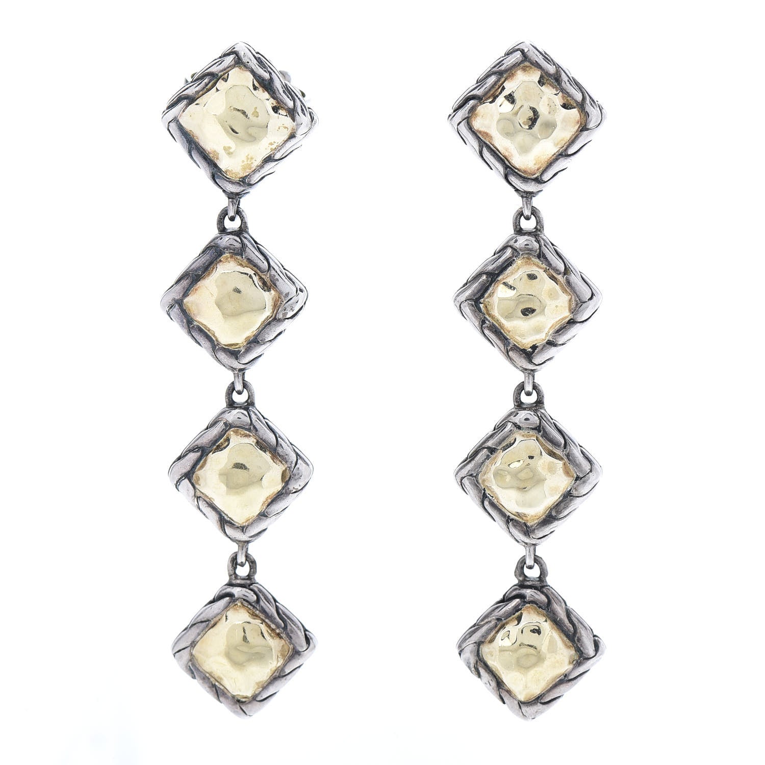 John Hardy Sterling Silver 22K Yellow Gold Palu Square Drop Earrings 1 of 5