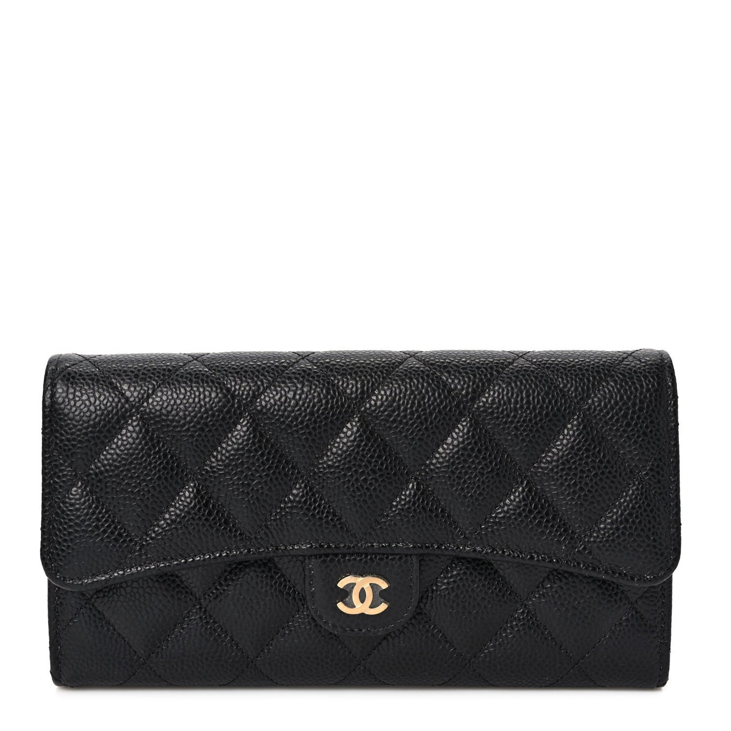 Caviar Quilted Large Gusset Flap Wallet Black