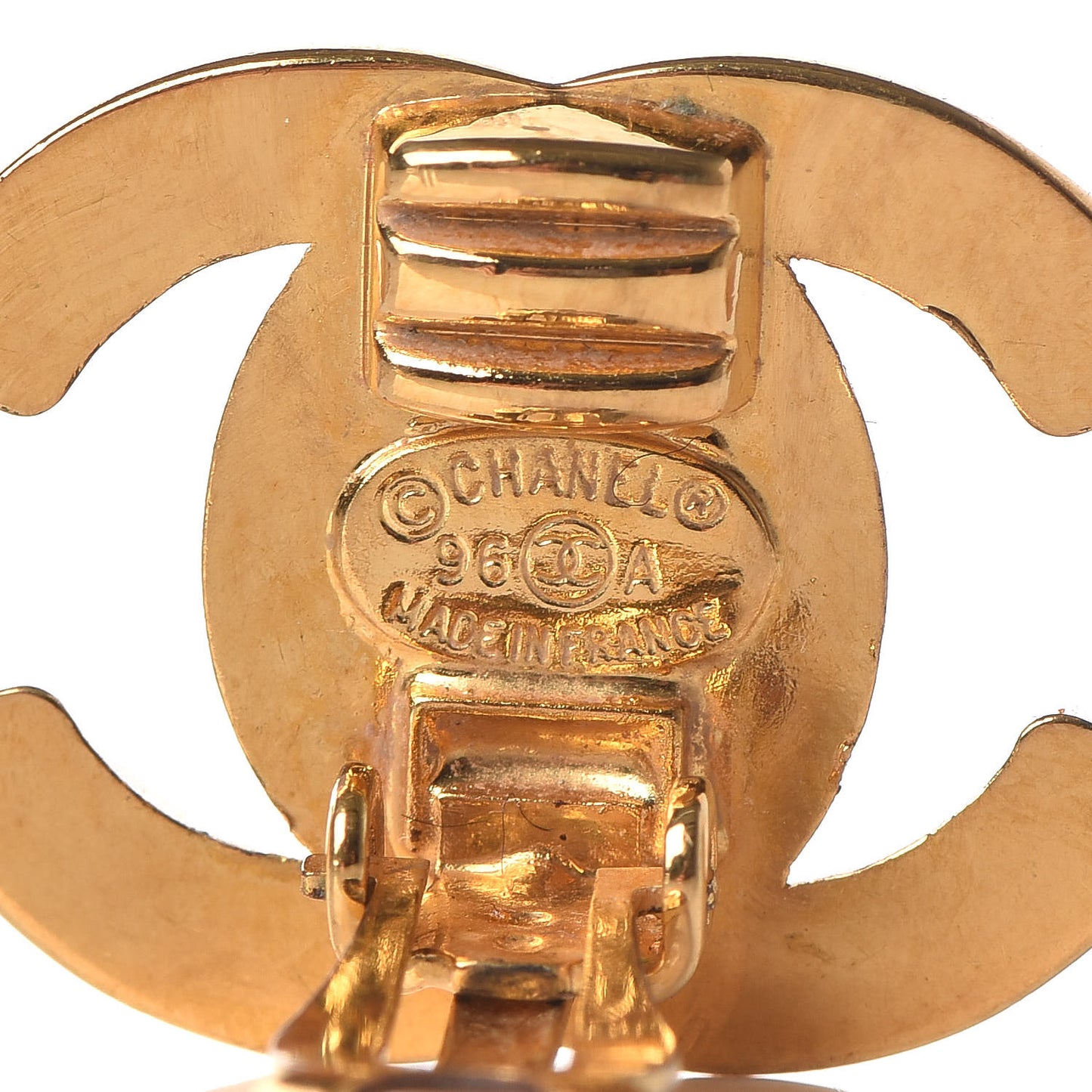 Metal CC Turnlock Clip On Earrings Gold