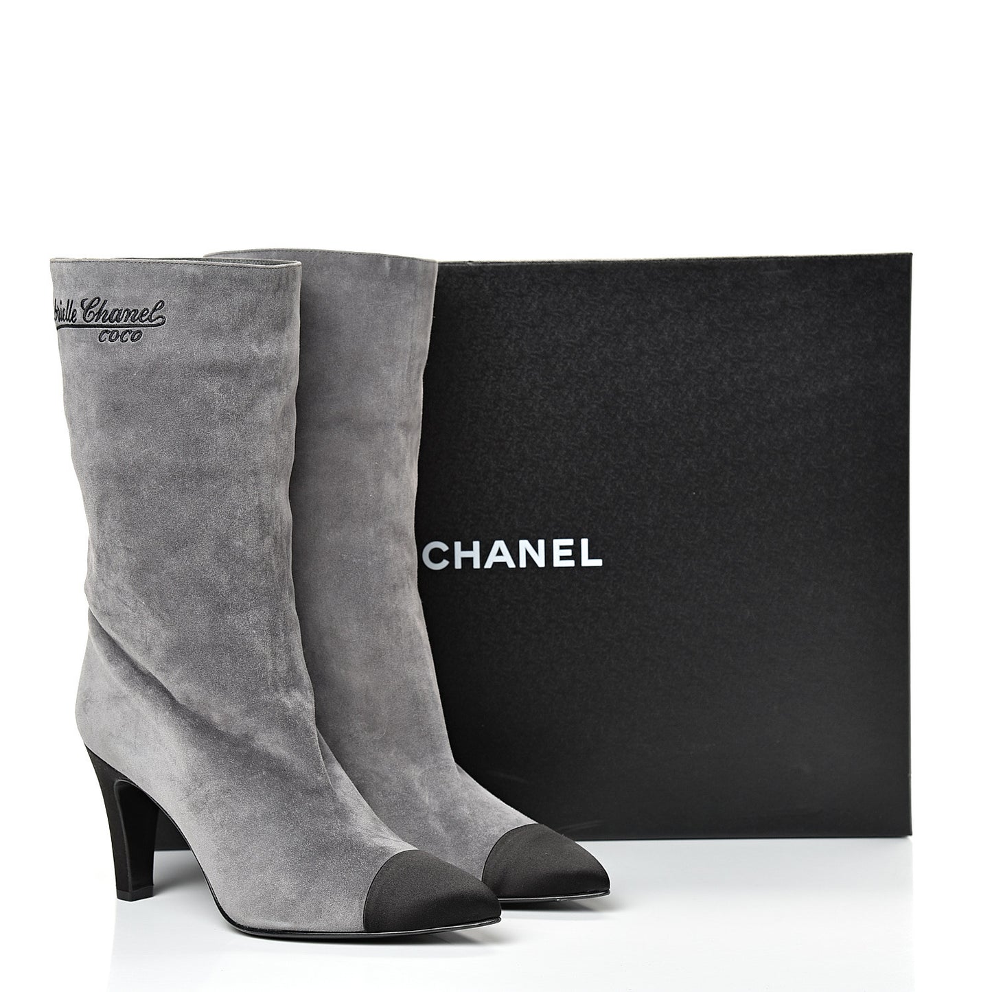 Suede Calfskin Satin Gabrielle Cap Toe Short Boots 39.5 Grey Black