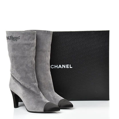 Chanel Suede Calfskin Satin Gabrielle Cap Toe Short Boots 39.5 Grey Black 10 of 10
