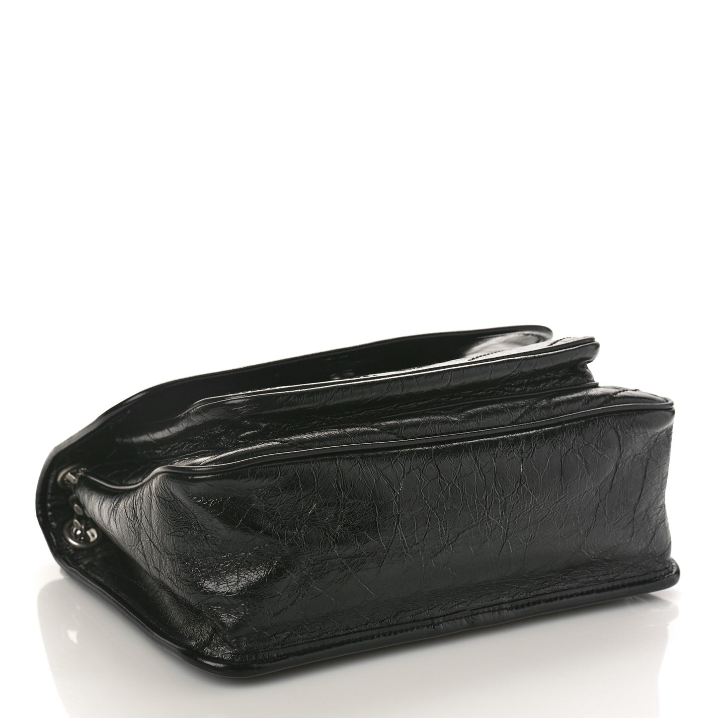 Crinkled Calfskin Matelasse Monogram Medium Niki Chain Satchel Black