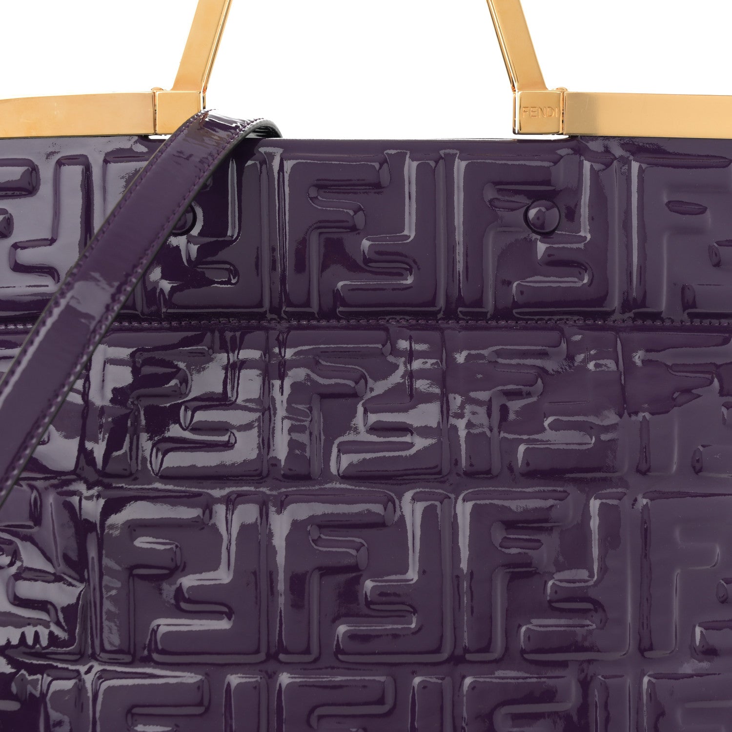 Fendi Patent FF 1974 Embossed Medium Shopping Flap Bag Purple 7 of 11