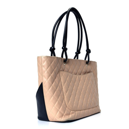 Chanel Calfskin Quilted Large Cambon Tote Beige Black 4 of 12