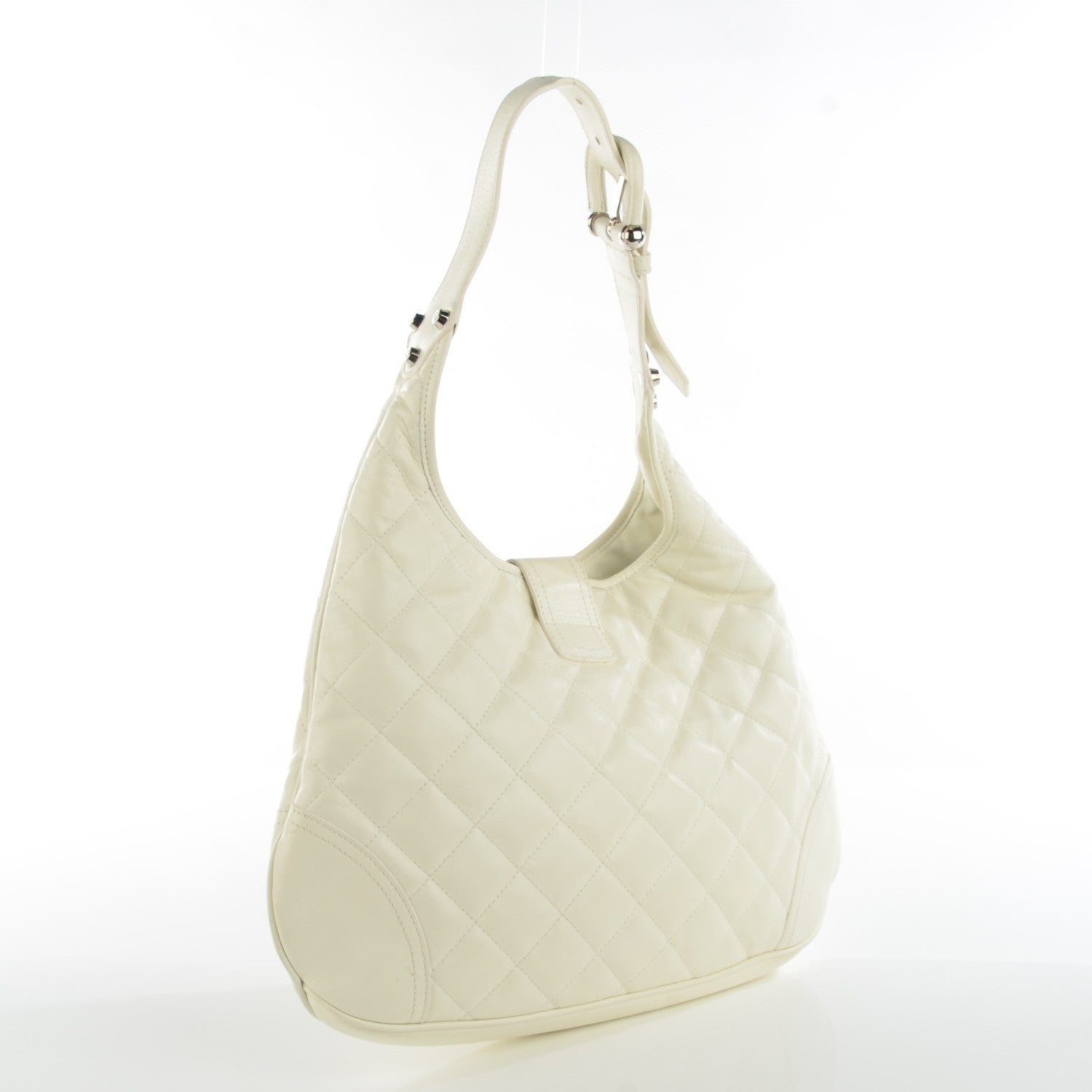 Burberry Calfskin Quilted Brook Hobo White 3 of 8
