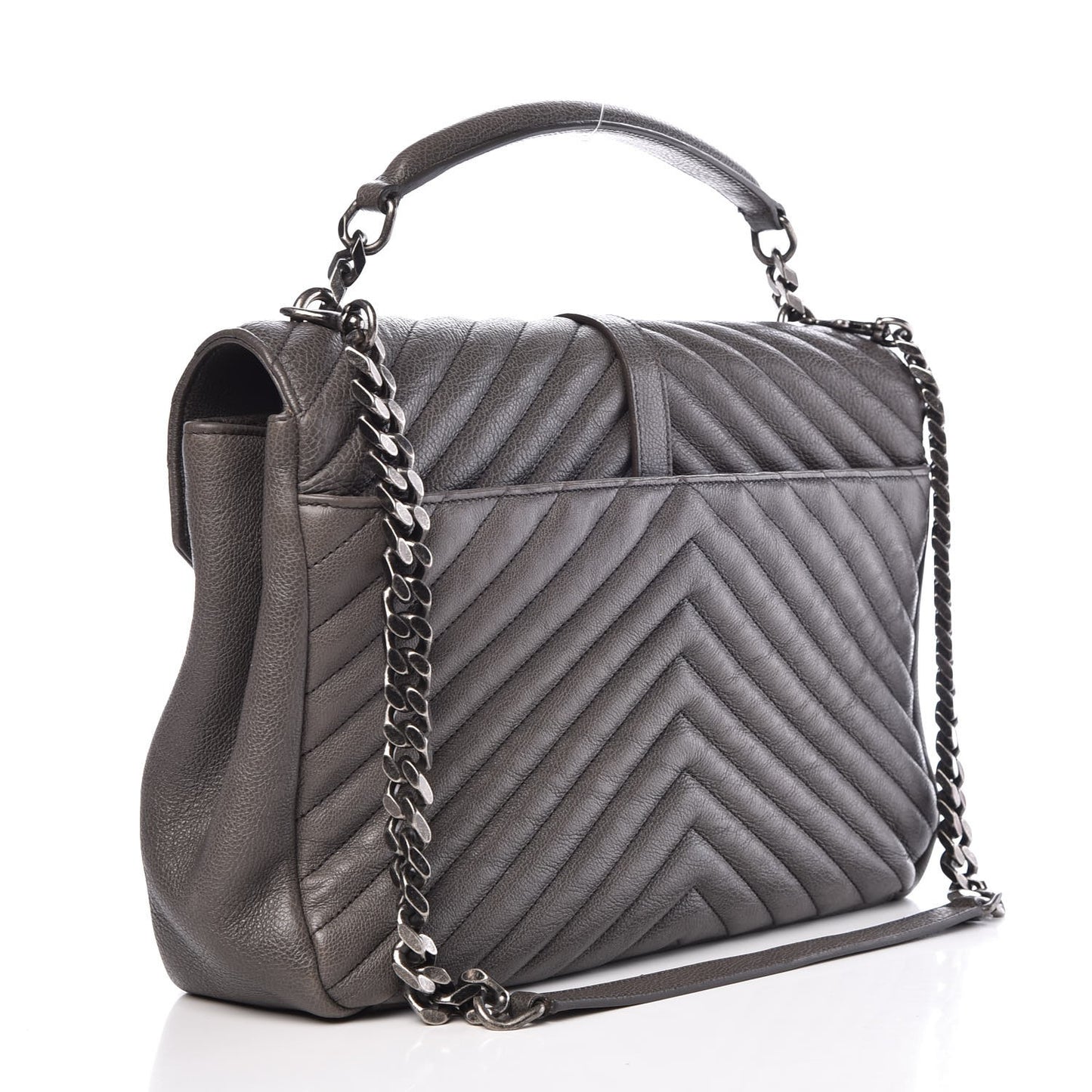 Sheepskin Matelasse Chevron Monogram Large College Satchel Dark Anthracite