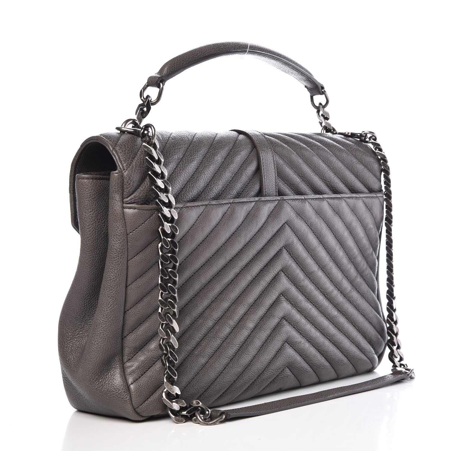Saint Laurent Sheepskin Matelasse Chevron Monogram Large College Satchel Dark Anthracite 3 of 6