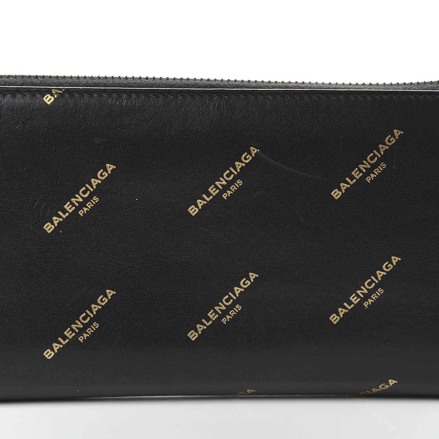 Balenciaga Calfskin Allover Logo Bazar Continental Zip Around Wallet Black Gold 9 of 10