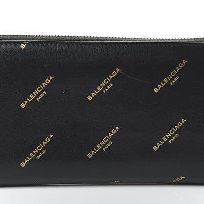 Balenciaga Calfskin Allover Logo Bazar Continental Zip Around Wallet Black Gold 9 of 10