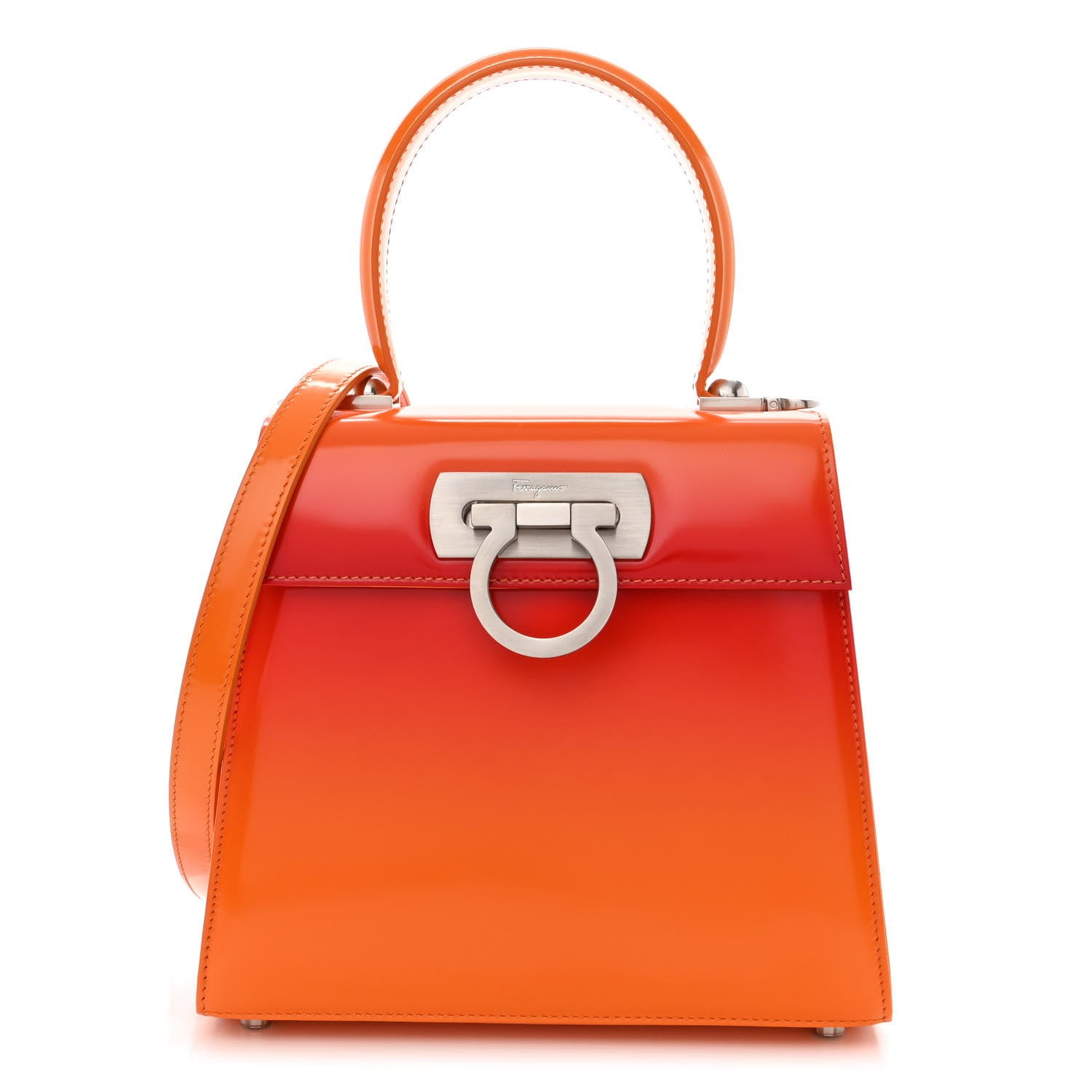 Salvatore Ferragamo Brushed Calfskin Airbrush Small Iconic Top Handle Bag Orange Multicolor 1 of 12