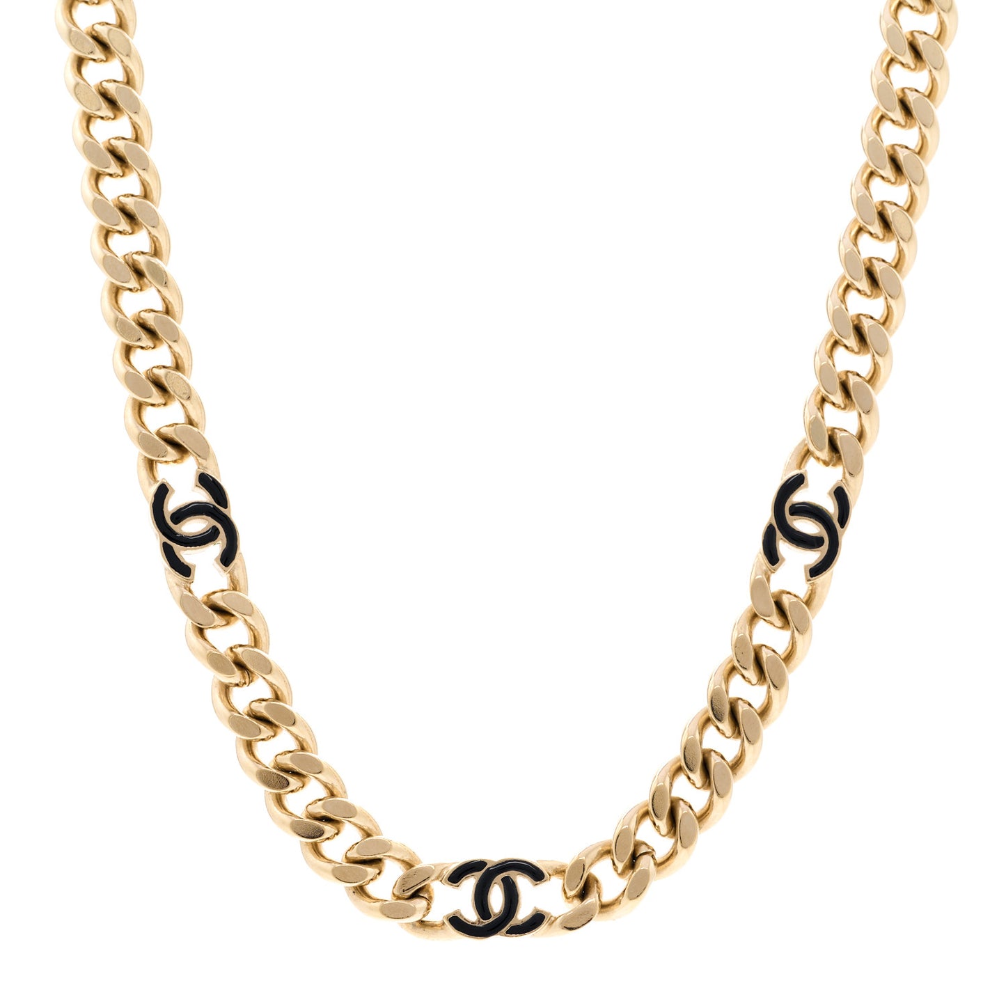 Metal Enamel Chain CC Choker Gold Black