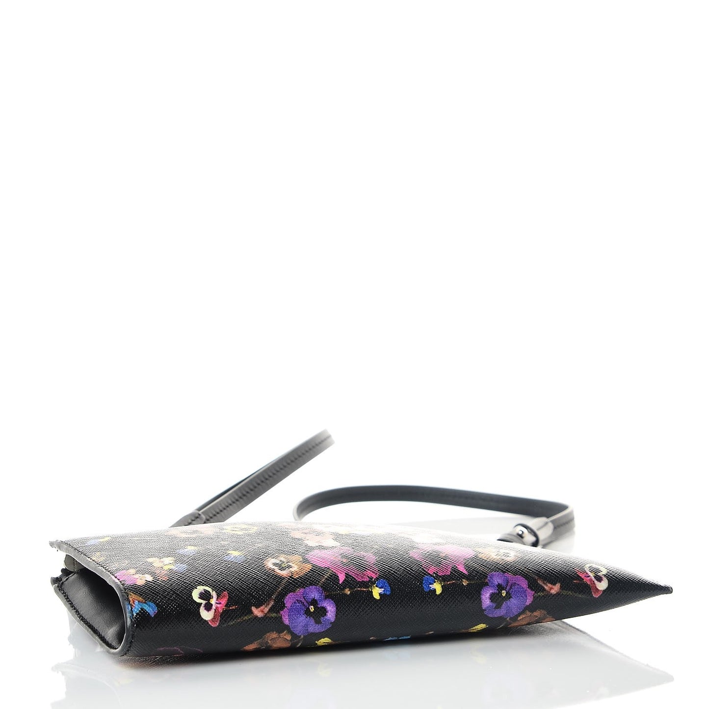 Textured Coated Canvas Pansy Print Iconic Pouch Crossbody Black Multicolor