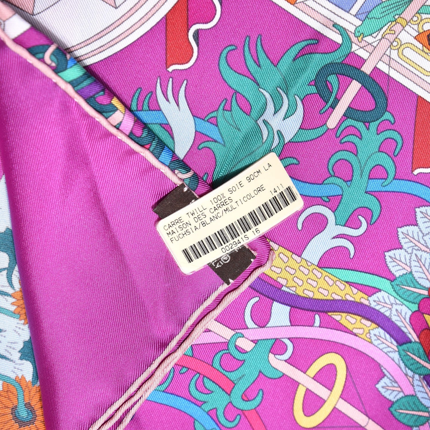 Hermes Silk La Maizeon des Carres Scarf 90 Fuchsia Blanc Multicolore 3 of 5