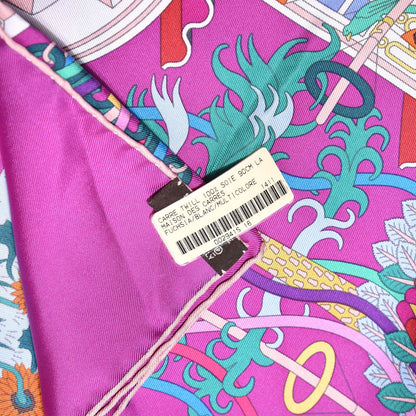 Hermes Silk La Maizeon des Carres Scarf 90 Fuchsia Blanc Multicolore 3 of 5