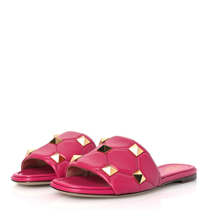 Valentino Garavani Nappa Roman Stud Flat Slide Sandals 38 Blossom 4 of 11