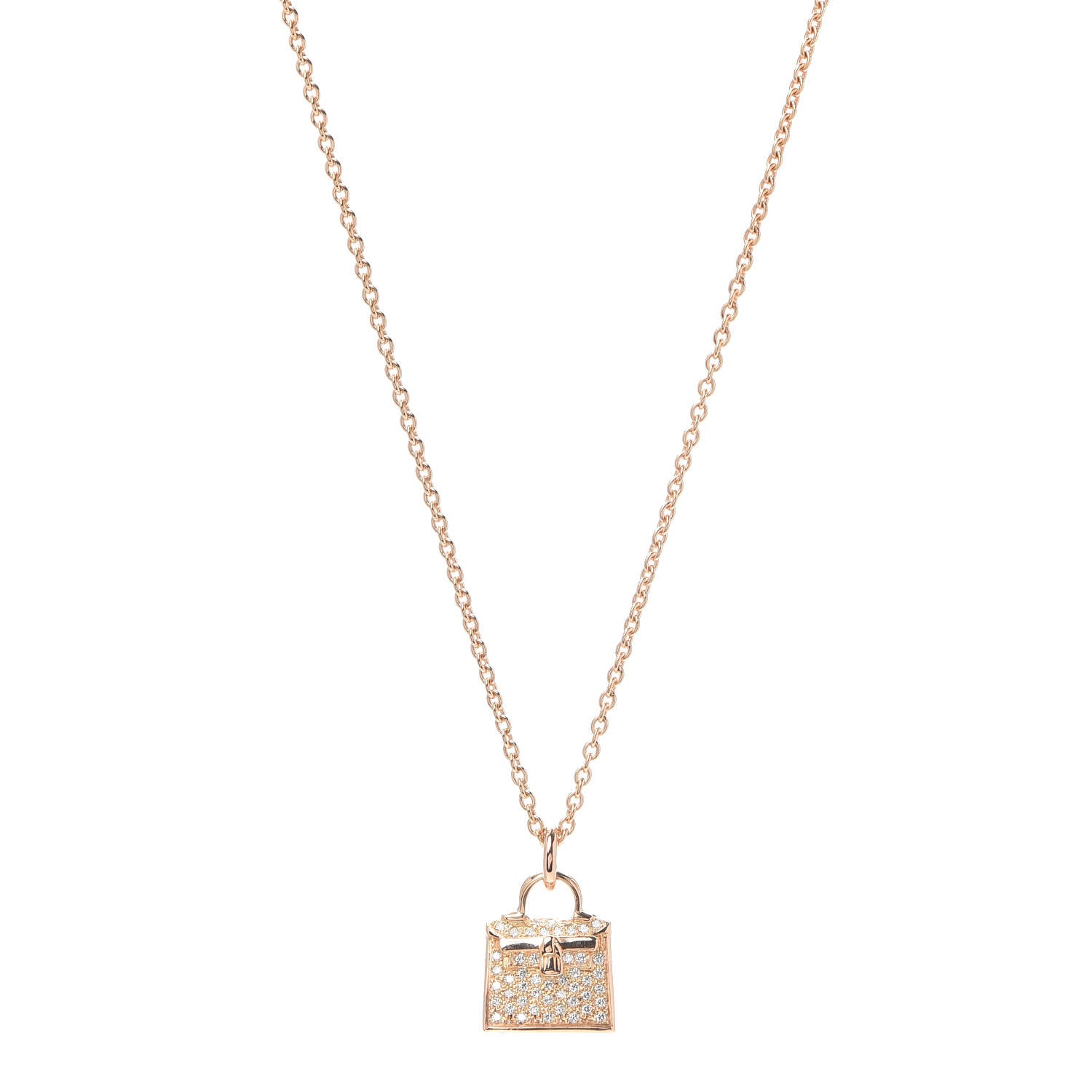 Hermes 18K Rose Gold Diamond Kelly Amulette Pendant Necklace 1 of 6