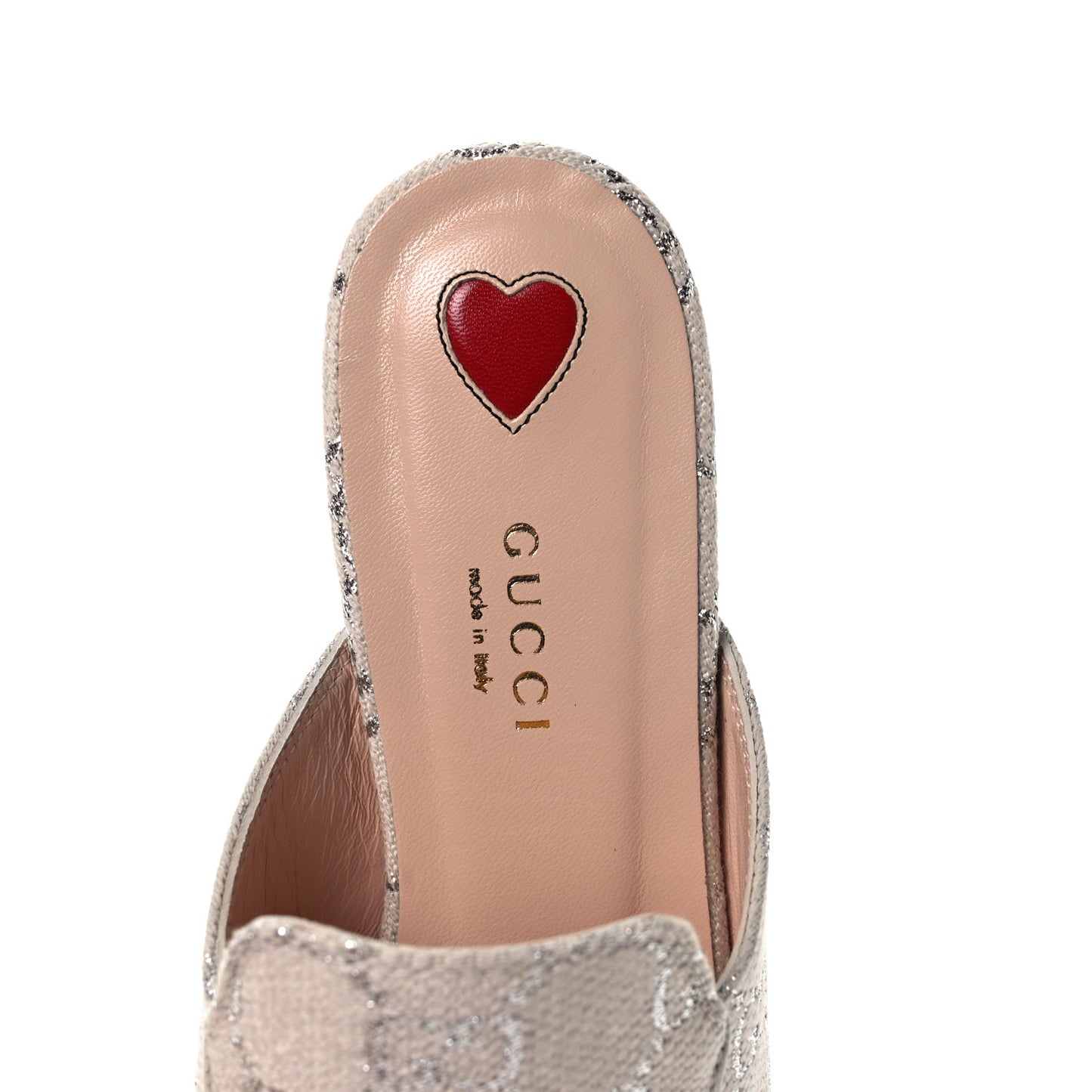 Canvas Lame GG Monogram Womens Princetown Slippers 37 Gardenia Silver