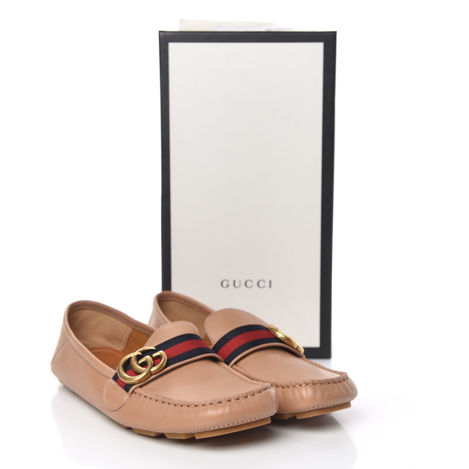 Gucci Calfskin Web Womens Driver Loafers 39 Camelia 10 of 10