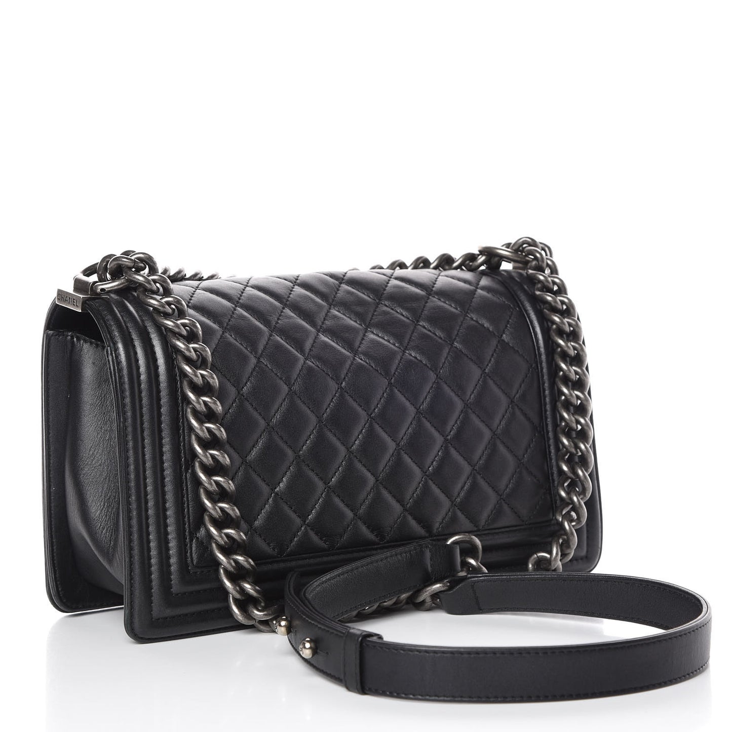 Metallic Calfskin Quilted Medium Boy Flap Black