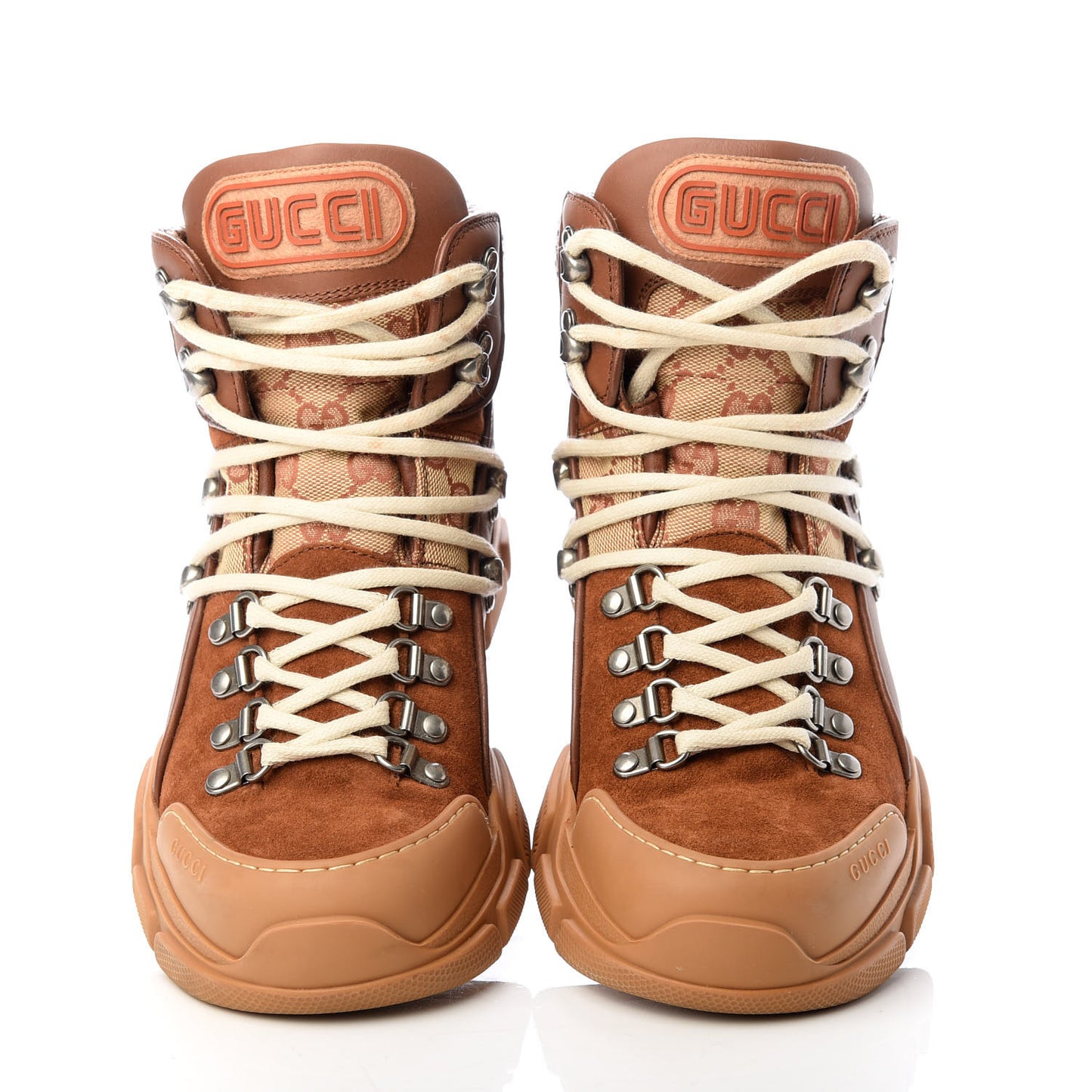 X SEGA Suede Calfskin GG Monogram Womens Flashtrek High-Top Sneakers 39 New Cuir Beige Ruggine