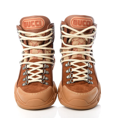 Gucci X SEGA Suede Calfskin GG Monogram Womens Flashtrek High-Top Sneakers 39 New Cuir Beige Ruggine 5 of 12
