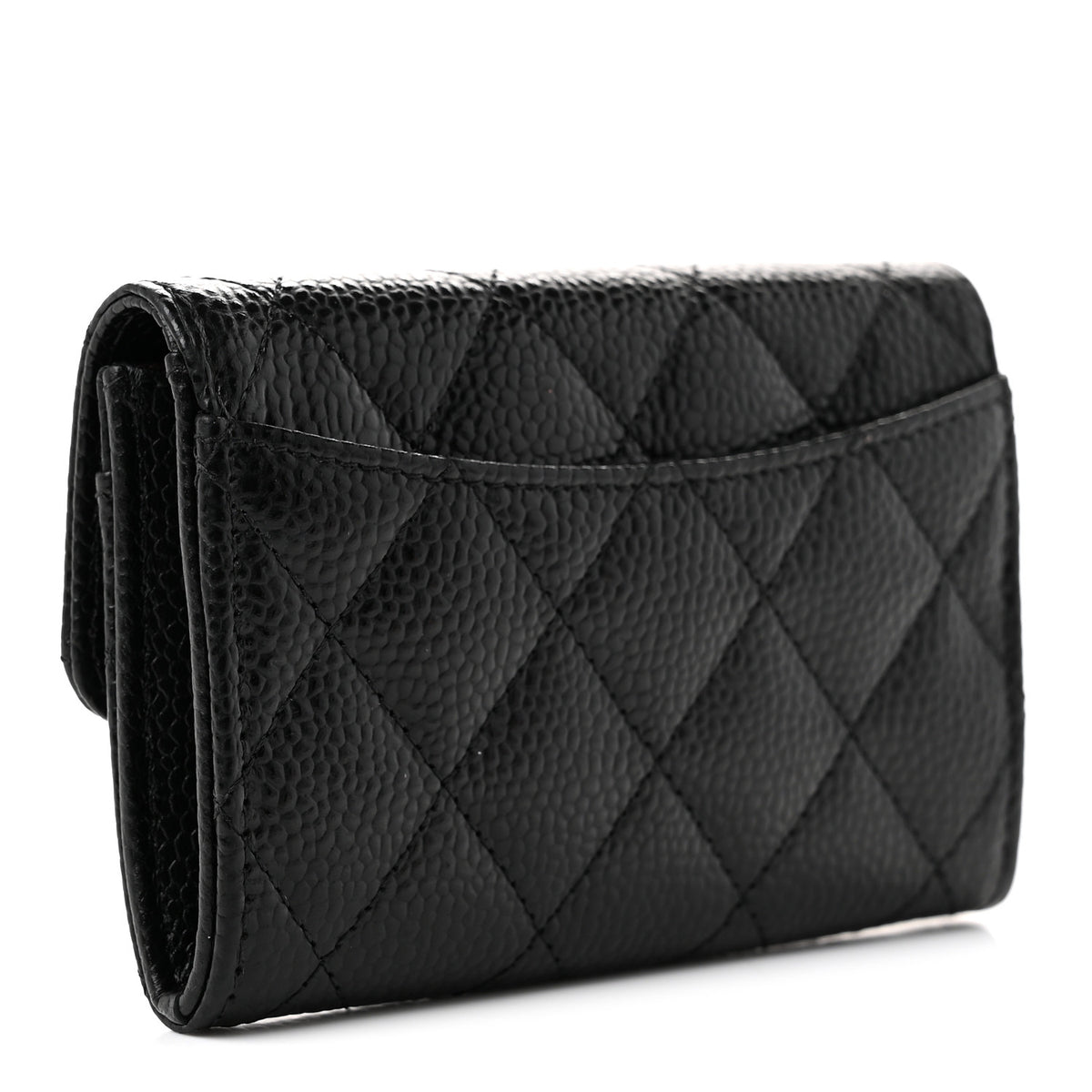 Caviar Quilted Flap Card Holder Wallet Black