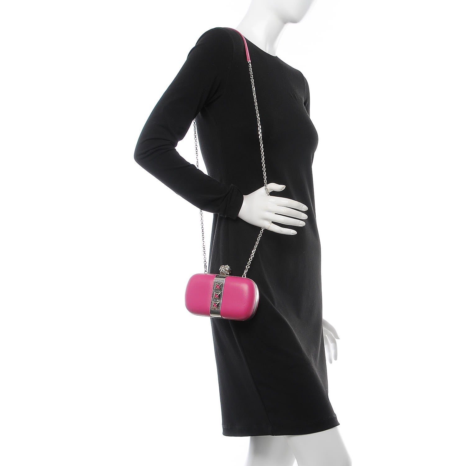 Alexander McQueen Nappa Studded Skull Box Chain Clutch Fuchsia 2 of 8
