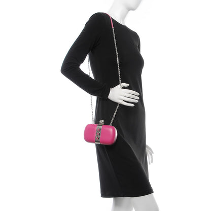 Alexander McQueen Nappa Studded Skull Box Chain Clutch Fuchsia 2 of 8