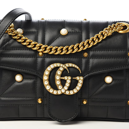 Gucci Calfskin Matelasse Studded Small Pearly GG Marmont Shoulder Bag Black 11 of 11