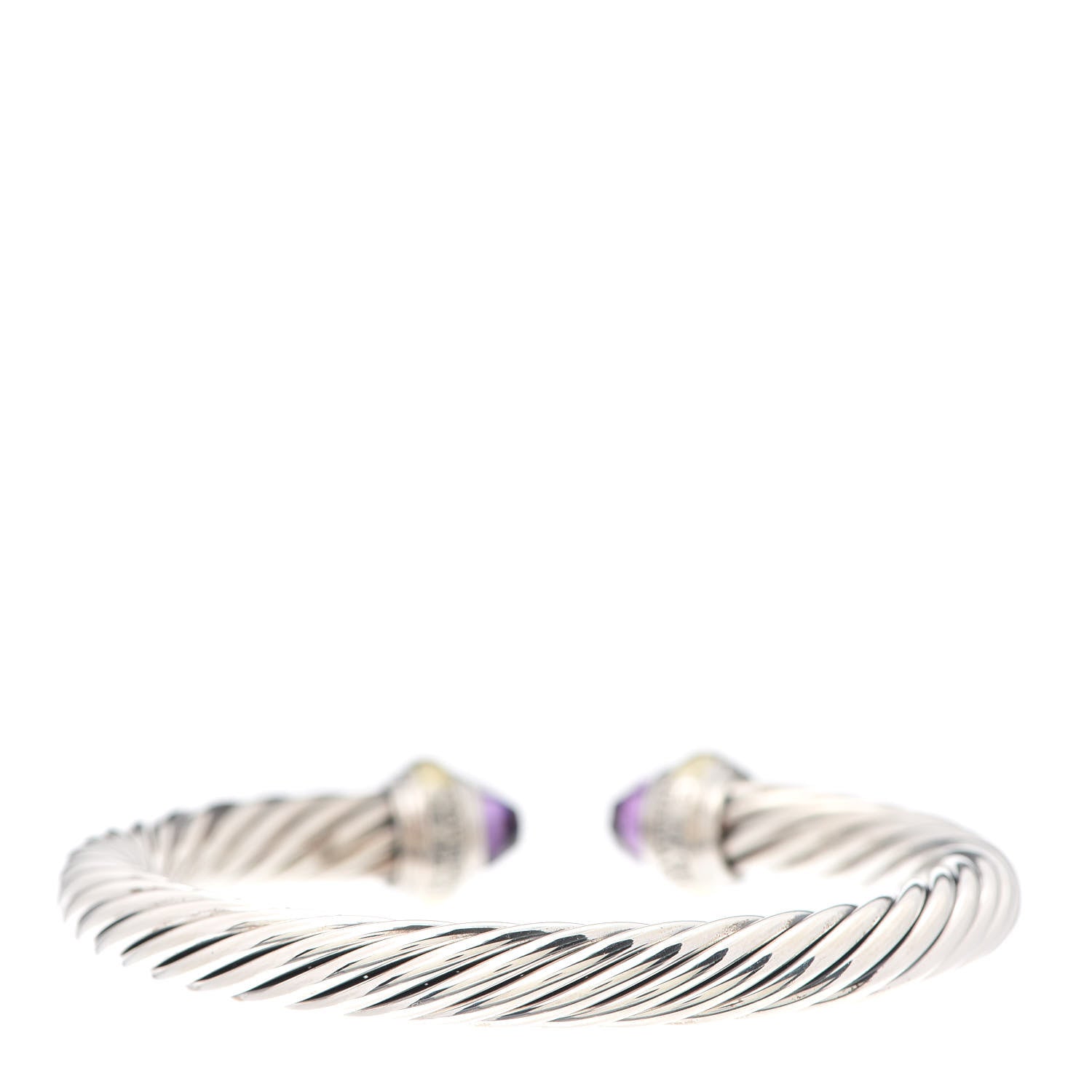 David Yurman Sterling Silver 14K Yellow Gold Amethyst 7mm Cable Classics Bracelet 3 of 5