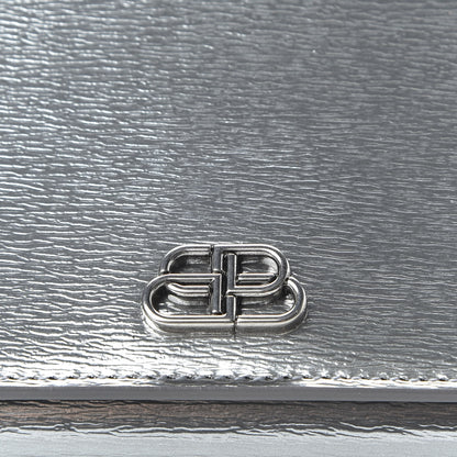 Balenciaga Metallic Grained Calfskin BB Phone Holder Wallet On Chain Silver 9 of 10