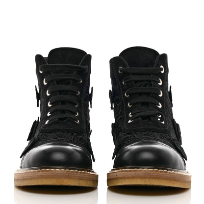 Chanel Embroidered Flower Calfskin Lace Up Boots 38.5 Black 2 of 13