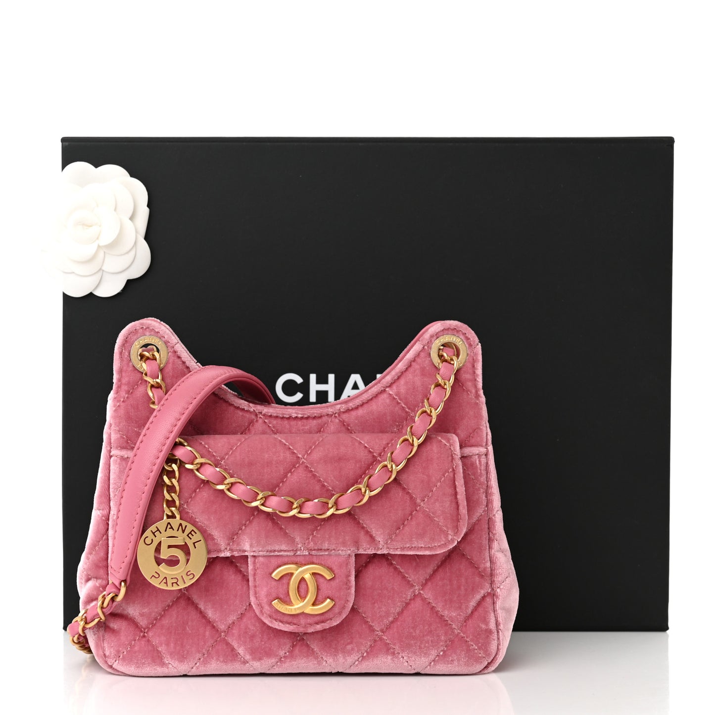 Velvet Quilted Small Wavy CC Hobo Pink