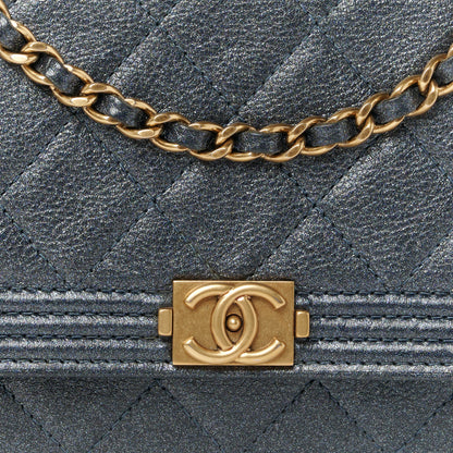 Chanel Metallic Calfskin Quilted Boy Wallet On Chain WOC Navy Blue 9 of 11