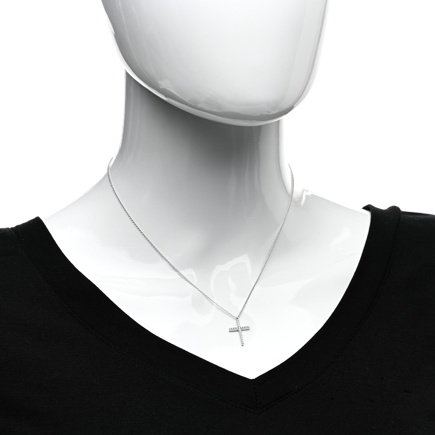 Tiffany 18K White Gold Diamond Cross Pendant Necklace 2 of 5